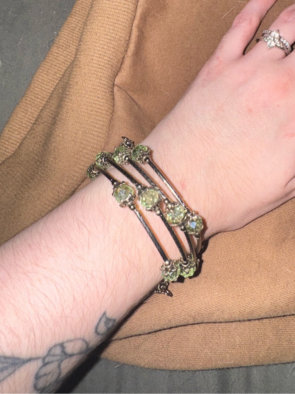 Vintage-Inspired Green Crystal Multi-Row Bracelet